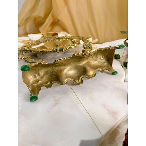 French Brass Standing Vanity Mirror - Picture 4 of 6